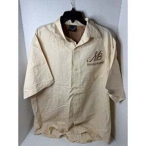 2PAC Makaveli Branded Mens XXL Linen Cotton Short Sleeve Button Up Shirt Beige